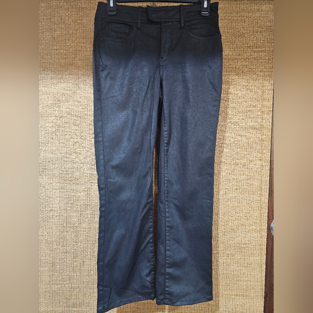 NYDJ Coated Black Denim Marilyn Straight Jeans
